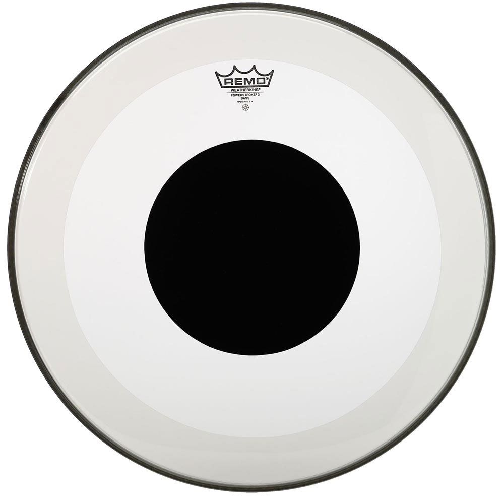 [P3-1320-10-] Remo 20" Powerstroke P3 Clear Bass Drum Head with Black Dot