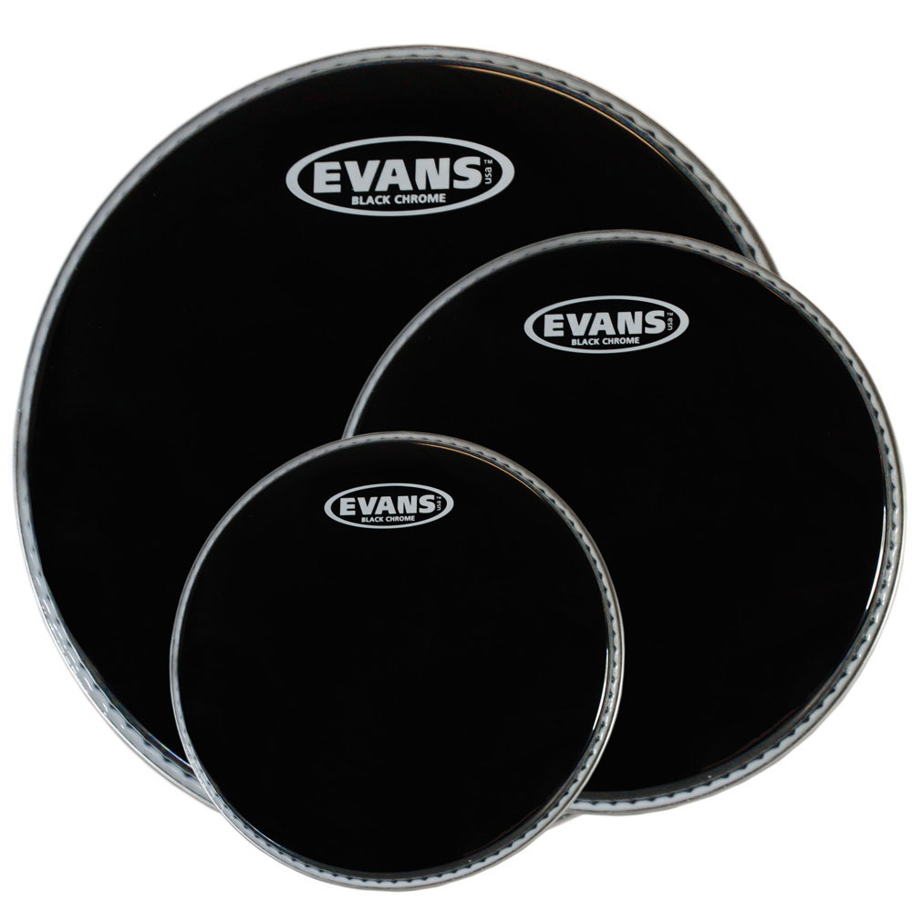 Evans 10"/12"/16" Black Chrome Rock Tom Head Pack