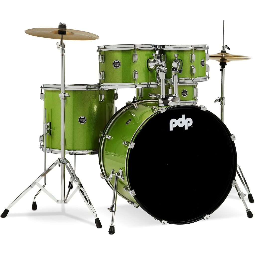 PDP CENTER Stage 5-Piece Complete Drum Set (20B-10-12-14F-14S) in Electric Green Sparkle
