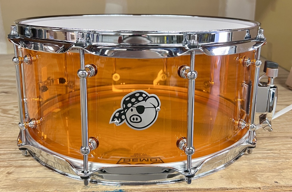 [PP6.5X14PL-A] Pork Pie Percussion 6.5" x 14" Pig Lite Snare Drum in Amber Acrylic w/ Tube Lugs